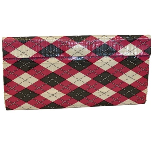 Clutch Duct Tape Wallet Pink Grey White Plaid Pattern 7.5" x 4" Pocketbook Pouch - Picture 1 of 11